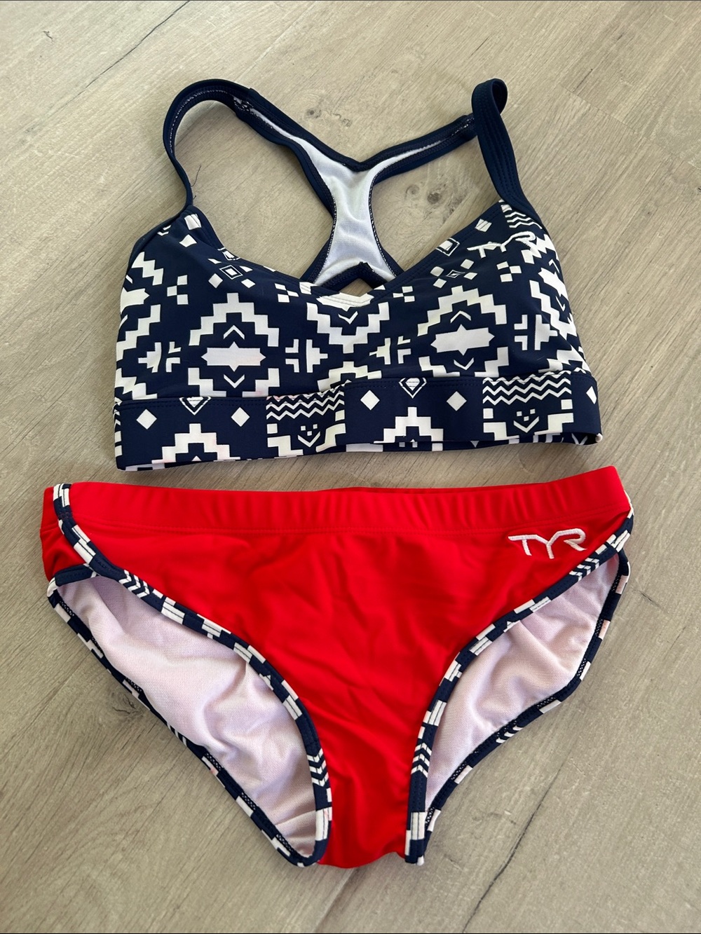 TYR Navy & Red Girls' Geometric Two-Piece Swim Set